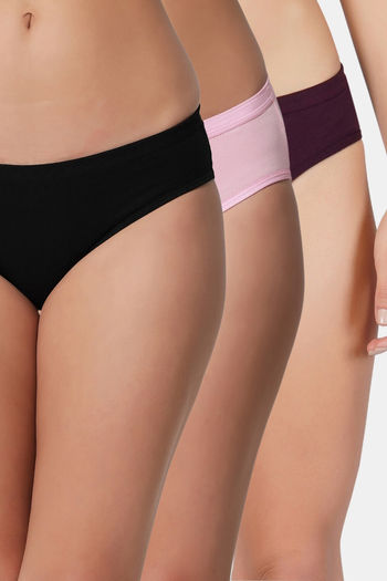 Buy Bleeding Heart Medium Rise Full Coverage Bikini Panty (Pack of 3) - Multicolor